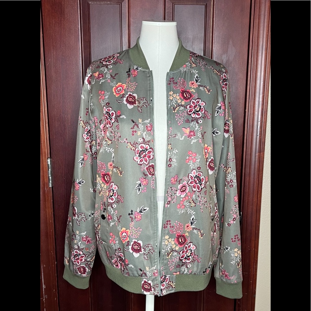 BeBop Olive Floral Bomber Jacket